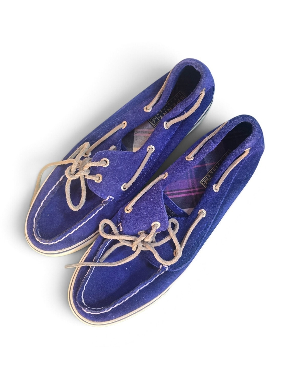 Sperry Men's Suede Boat Shoes in Royal Blue with Tan Laces